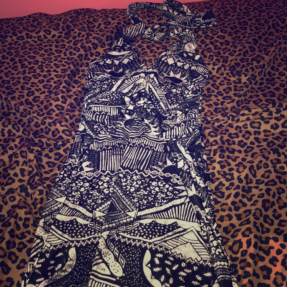 Black and white colored halter dress